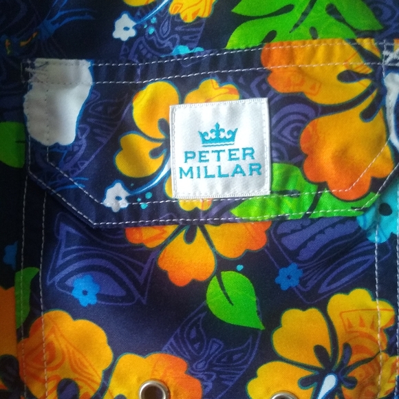 Peter Millar Floral Hibiscus Bird Print Lined Swim Trunks Bathing Suit (32) LG - Picture 3 of 3